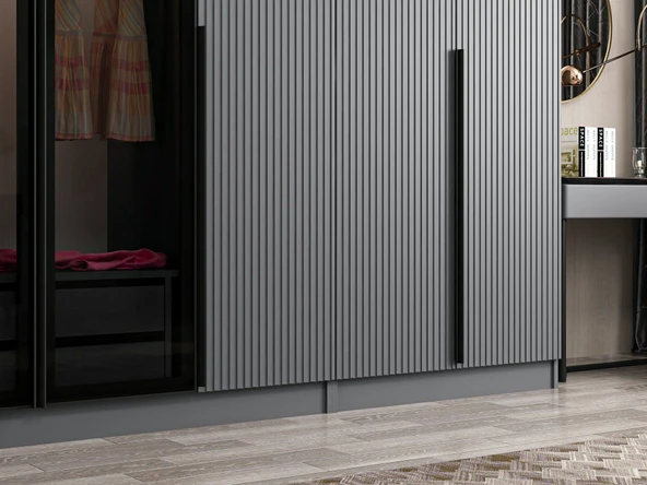 Minar Kale Plus190 7 Mebran Kapaklı 2Ç Dolap Antrasit Mebran Füme Cam - Resim 4