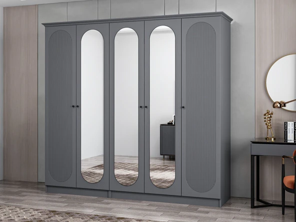 Minar Kale 190 5 Kapak 3A 2Ç Dolap Antrasit - Mebran Defne Ayna Antr - Resim 4