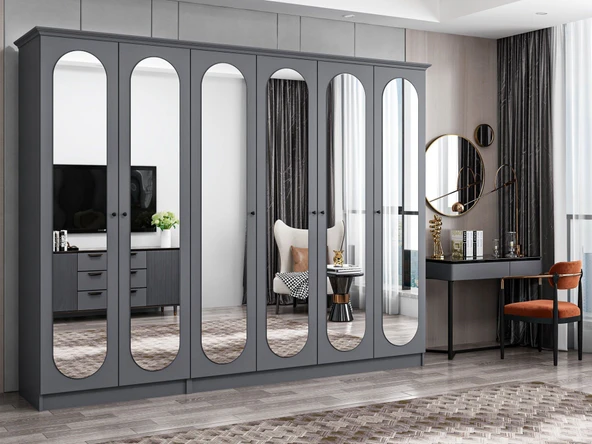 Minar Kale 190 6 Kapak 6A 2Ç Dolap Antrasit - Mebran Defne Ayna Antr - Resim 2