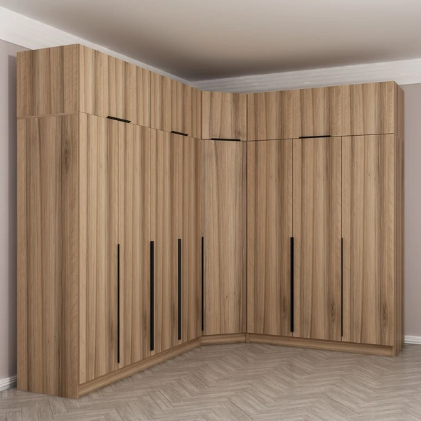 Minar Kaleplus190 8 Kapaklı 4 Çekmeceli Köşe Dolap Dore Dore Plus + Yüklük - Resim 3