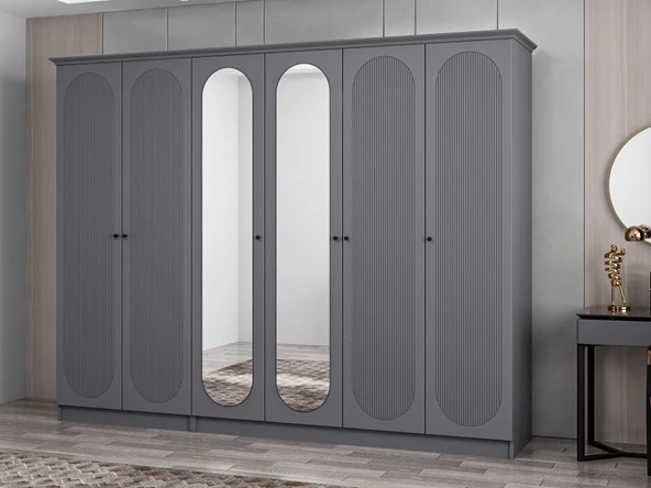 Minar Kale 190 6 Kapak 2A 2Ç Dolap Antrasit - Mebran Defne Ayna Antr - Resim 3