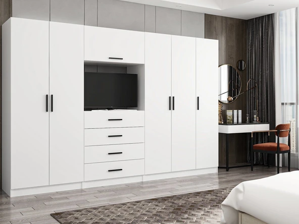 Minar Kale190 5 Kapaklı 2 Çekmeceli Tv Modüllü Dolap Beyaz - Resim 2