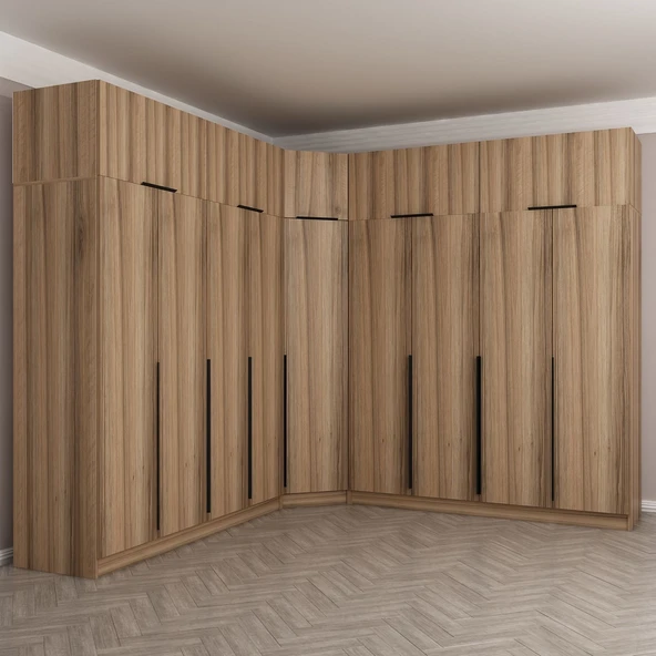 Minar Kaleplus190 9 Kapaklı 4 Çekmeceli Köşe Dolap Dore Dore Plus + Yüklük - Resim 3