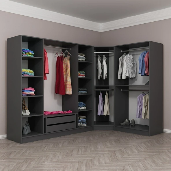 Minar Kale 190 7 Füme Cam Kapaklı 2Ç Köşe Dolap Antrasit Füme Cam - Resim 5