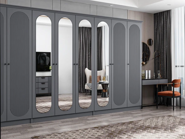 Minar Kale 190 8 Kapak 4A 4Ç Dolap Antrasit - Mebran Defne Ayna Antr - Resim 2