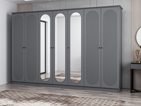 Minar Kale 190 7 Kapak 3A 2Ç Dolap Antrasit - Mebran Defne Ayna Antr - Resim 3