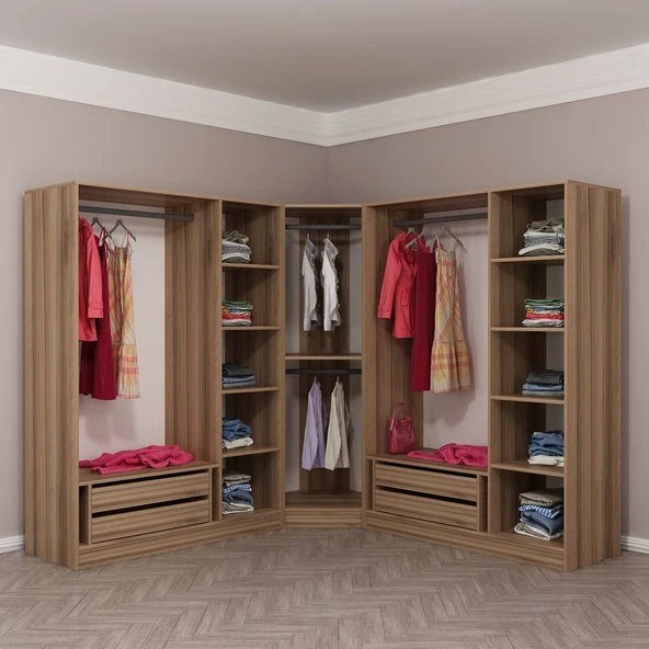 Minar Kale 190 7 Füme Cam Kapaklı 4Ç Köşe Dolap Dore Füme Cam - Resim 5