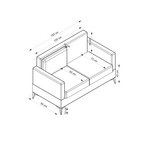 Minar Elina 2'Li Koltuk - Antrasit Ayak Pixel650 - Resim 3
