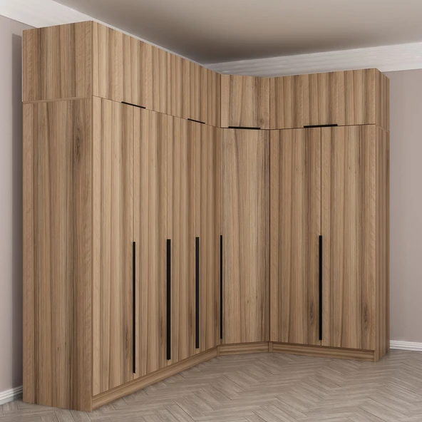 Minar Kaleplus190 7 Kapaklı 2 Çekmeceli Köşe Dolap Dore Dore Plus + Yüklük - Resim 3