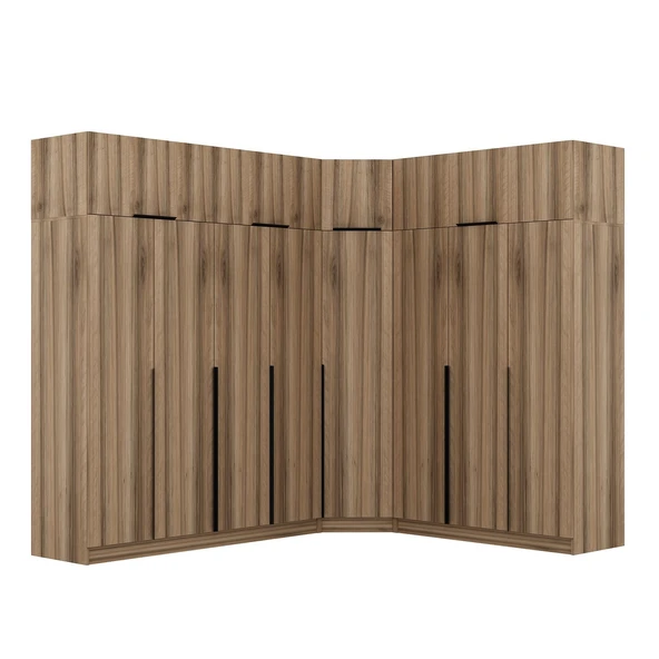 Minar Kaleplus190 8 Kapaklı 4 Çekmeceli Köşe Dolap Dore Dore Plus + Yüklük - Resim 5