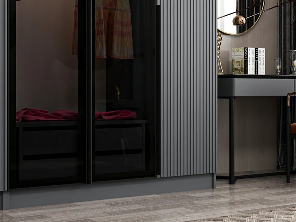 Minar Kale Plus190 5 Mebran Kapaklı 2Ç Dolap Antrasit Mebran Füme Cam - Resim 4