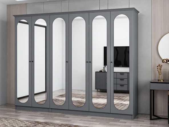 Minar Kale 190 6 Kapak 6A 2Ç Dolap Antrasit - Mebran Defne Ayna Antr - Resim 3