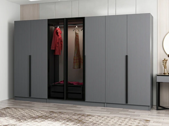 Minar Kale Plus190 7 Mebran Kapaklı 2Ç Dolap Antrasit Mebran Füme Cam - Resim 3