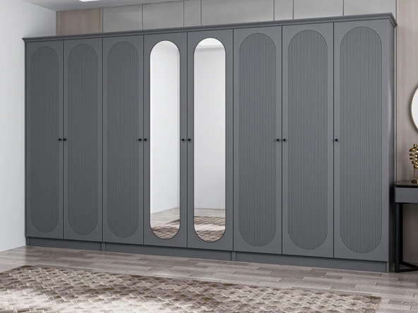 Minar Kale 190 8 Kapak 2A 4Ç Dolap Antrasit - Mebran Defne Ayna Antr - Resim 3