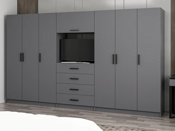Minar Kale190 6 Kapaklı 4 Çekmeceli Tv Modüllü Dolap Antrasit - Resim 2