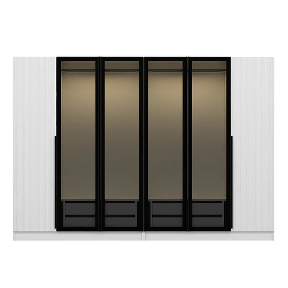 Minar Kale Plus190 6 Mebran Kapaklı 4Ç Dolap Beyaz Mebran Füme Cam - Resim 6