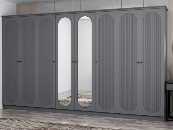 Minar Kale 190 8 Kapak 2A 2Ç Dolap Antrasit - Mebran Defne Ayna Antr - Resim 3