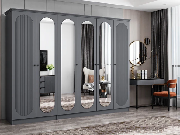 Minar Kale 190 6 Kapak 4A 2Ç Dolap Antrasit - Mebran Defne Ayna Antr - Resim 2