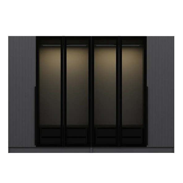 Minar Kale Plus190 6 Mebran Kapaklı 4Ç Dolap Antrasit Mebran Füme Cam - Resim 6