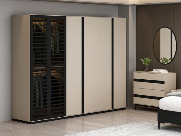 Minar Star 6 Kapaklı Mbrn Dolap Soft- Kumtası Siyah - Resim 2