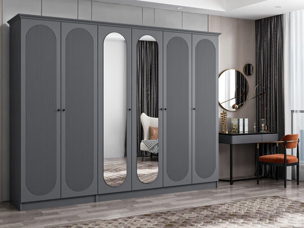 Minar Kale 190 6 Kapak 2A 2Ç Dolap Antrasit - Mebran Defne Ayna Antr - Resim 2