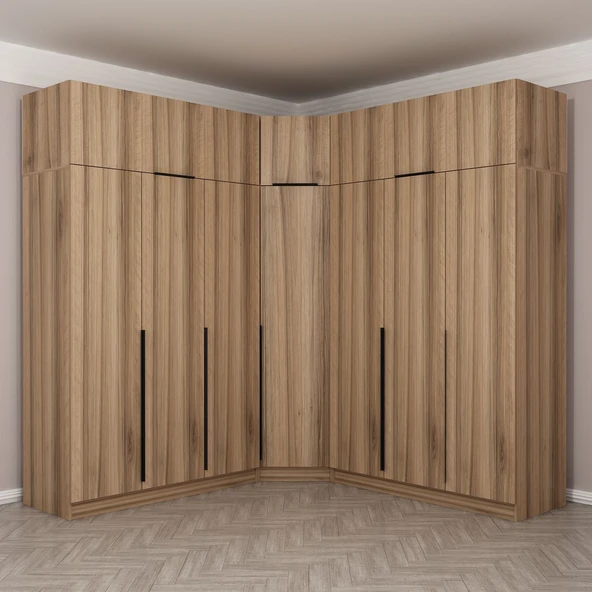 Minar Kaleplus190 7 Kapaklı 4 Çekmeceli Köşe Dolap Dore Dore Plus + Yüklük - Resim 2