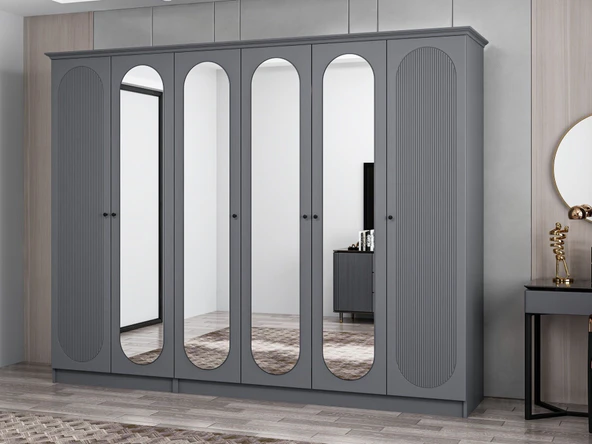 Minar Kale 190 6 Kapak 4A 2Ç Dolap Antrasit - Mebran Defne Ayna Antr - Resim 3