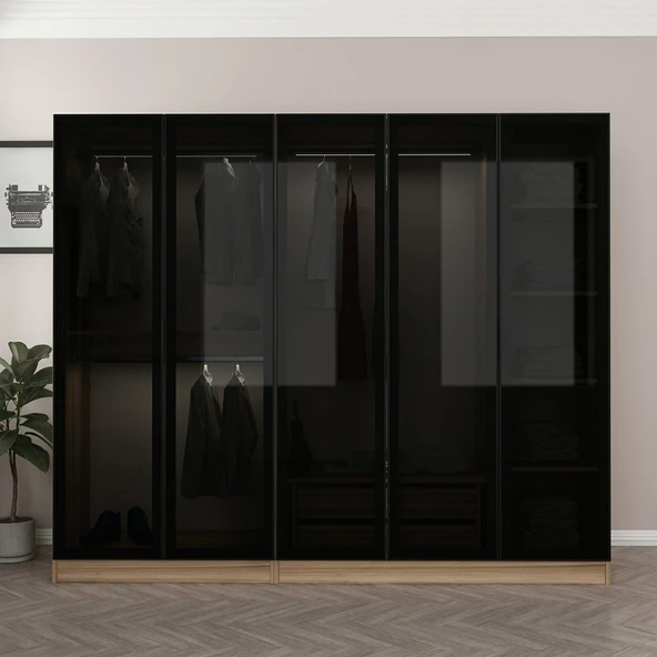 Minar Kale 190 5 Füme Cam Kapaklı 2Ç Dolap Dore Füme Cam - Resim 2