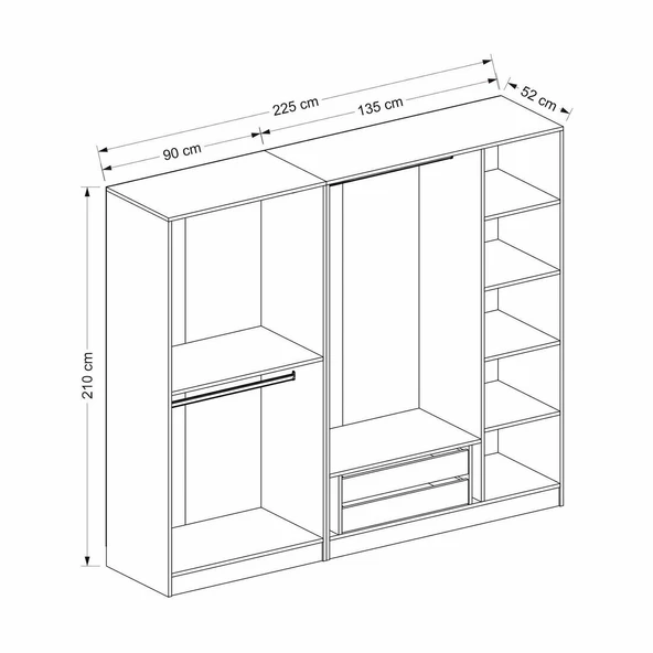 Minar Kale Plus190 5 Mebran Kapaklı 2Ç Dolap Beyaz Mebran Füme Cam - Resim 8