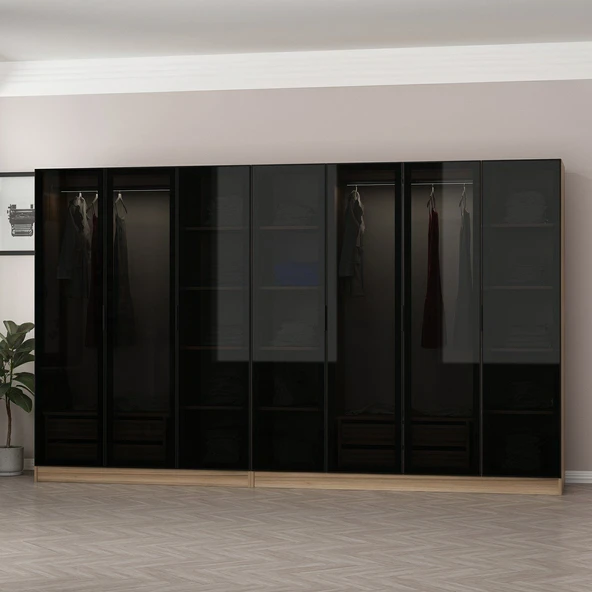 Minar Kale 190 7 Füme Cam Kapaklı 4Ç Dolap Dore Füme Cam - Resim 3