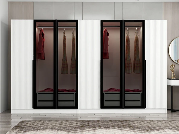 Minar Kale Plus190 7 Mebran Kapaklı 4Ç Dolap Beyaz Mebran Füme Cam - Resim 2