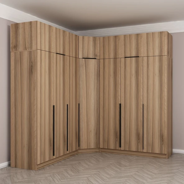 Minar Kaleplus190 7 Kapaklı 4 Çekmeceli Köşe Dolap Dore Dore Plus + Yüklük - Resim 3