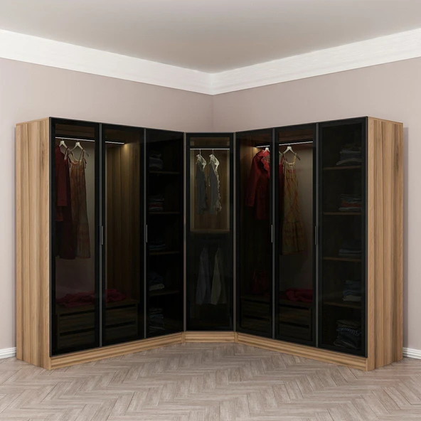 Minar Kale 190 7 Füme Cam Kapaklı 4Ç Köşe Dolap Dore Füme Cam - Resim 2