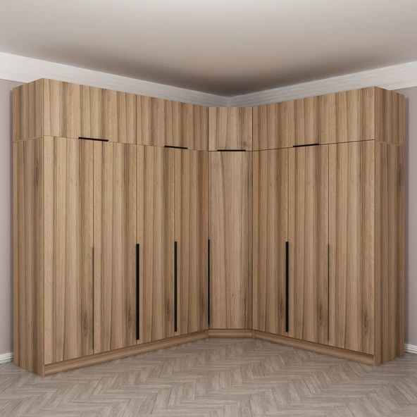 Minar Kaleplus190 8 Kapaklı 4 Çekmeceli Köşe Dolap Dore Dore Plus + Yüklük - Resim 2