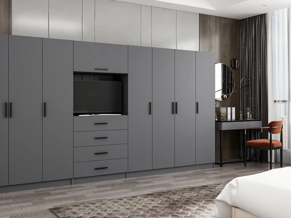 Minar Kale190 7 Kapaklı 4 Çekmeceli Tv Modüllü Dolap Antrasit - Resim 3