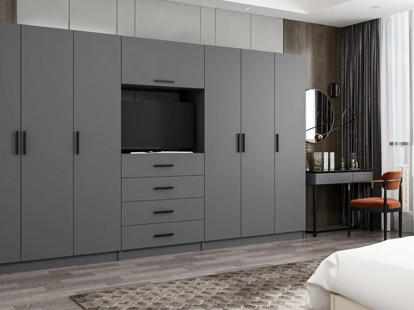 Minar Kale190 6 Kapaklı 4 Çekmeceli Tv Modüllü Dolap Antrasit - Resim 3