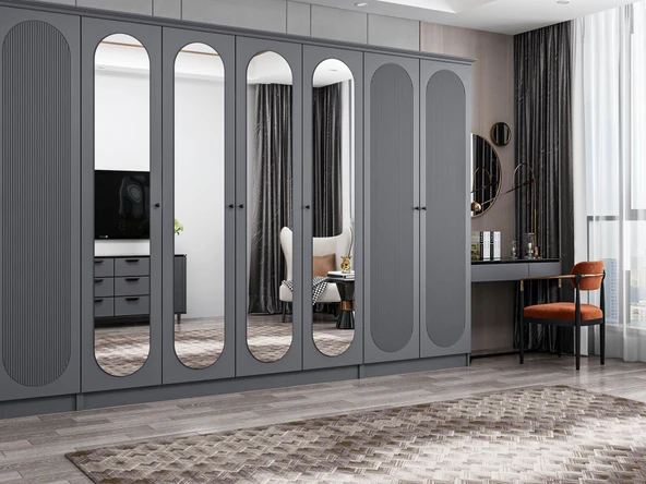 Minar Kale 190 8 Kapak 4A 2Ç Dolap Antrasit - Mebran Defne Ayna Antr - Resim 2