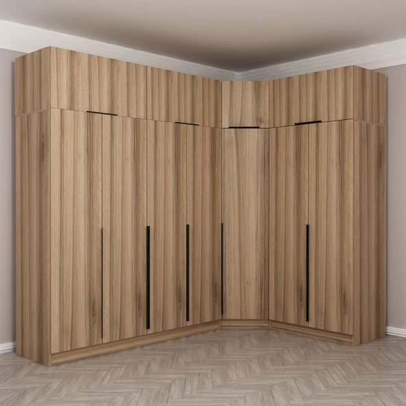 Minar Kaleplus210 7 Kapaklı 2 Çekmeceli Köşe Dolap + Yüklük Dore Dore Plus - Resim 2