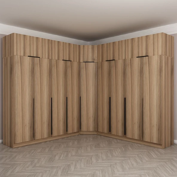 Minar Kaleplus190 9 Kapaklı 4 Çekmeceli Köşe Dolap Dore Dore Plus + Yüklük - Resim 2