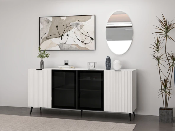 Minar Kale Aynalı Konsol Plus - Beyaz Beyaz Füme Cam - Resim 2