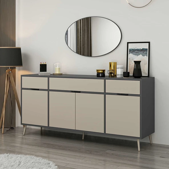 Minar Elina Ayaklı Konsol Aynalı Antrasıt-Kumtaşı ürün görseli