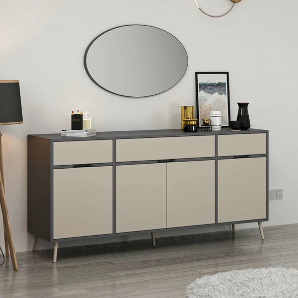 Minar Elina Ayaklı Konsol Aynalı Antrasıt-Kumtaşı - Resim 4