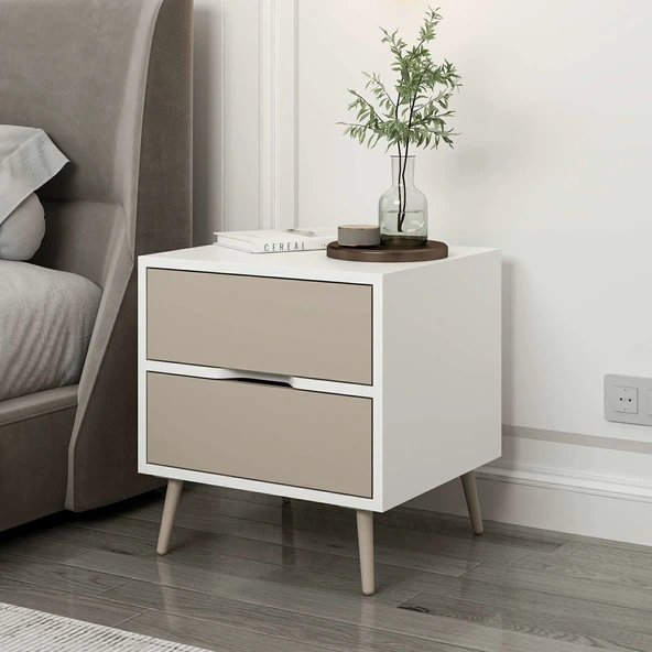 Minar Elina Ayaklı Komodin Beyaz-Kumtaşı ürün görseli