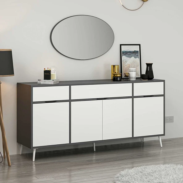 Minar Elina Ayaklı Konsol Aynalı Antrasıt-Beyaz - Resim 4