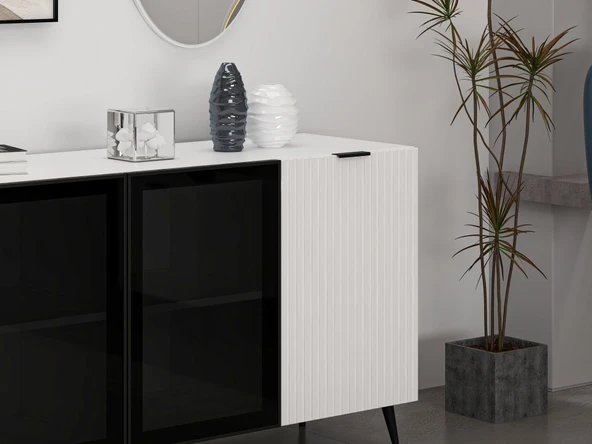 Minar Kale Aynalı Konsol Plus - Beyaz Beyaz Füme Cam - Resim 4