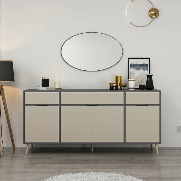 Minar Elina Ayaklı Konsol Aynalı Antrasıt-Kumtaşı - Resim 2