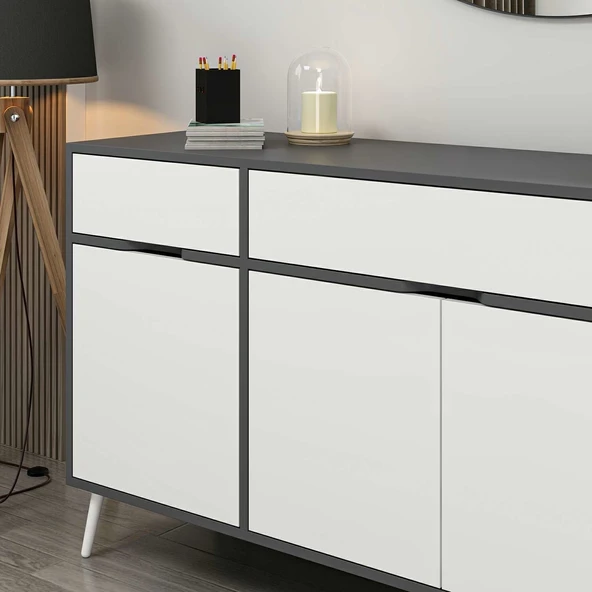 Minar Elina Ayaklı Konsol Aynalı Antrasıt-Beyaz - Resim 3