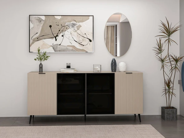 Minar Kale Aynalı Konsol Plus - Kumtaşı Kumtaşı Füme Cam ürün görseli 1