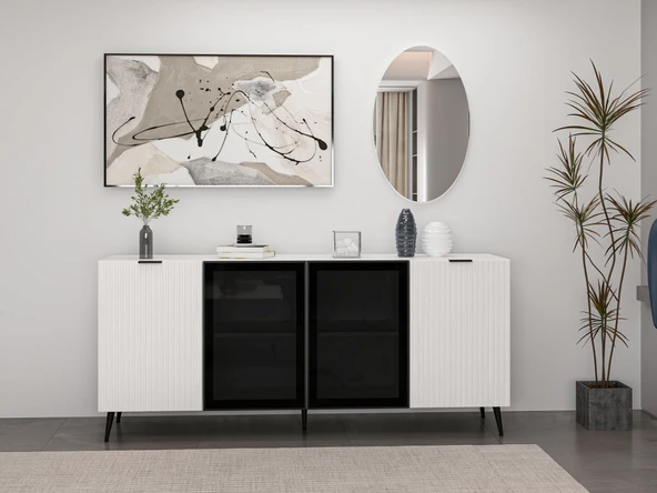 Minar Kale Aynalı Konsol Plus - Beyaz Beyaz Füme Cam ürün görseli