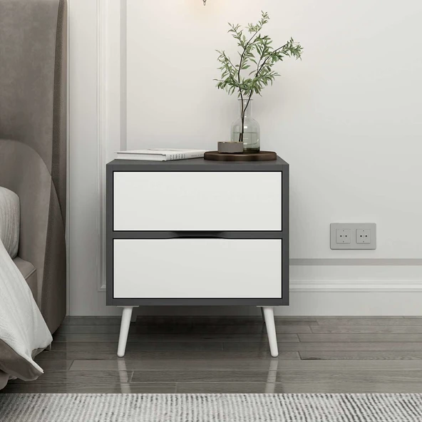 Minar Elina Ayaklı Komodin Antr-Beyaz - Resim 2